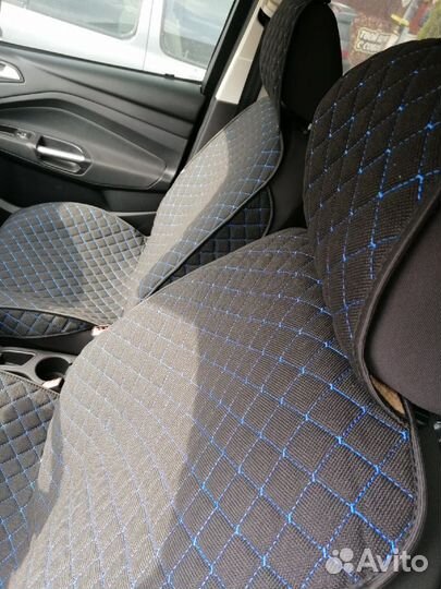 Накидки лён с синей строчкой