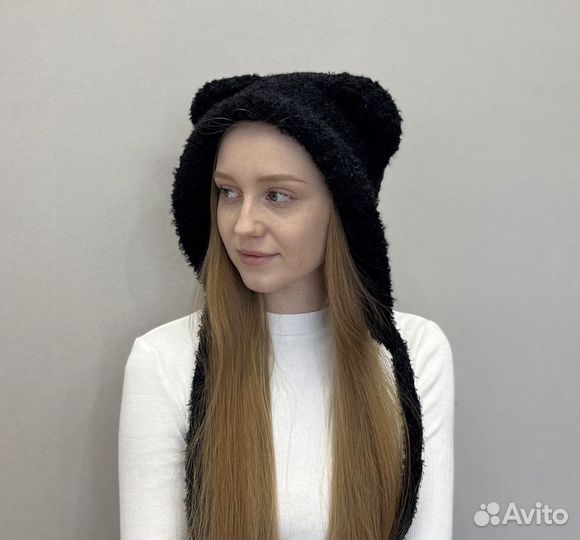 Капор женский, шапка с ушками, шапка стильная