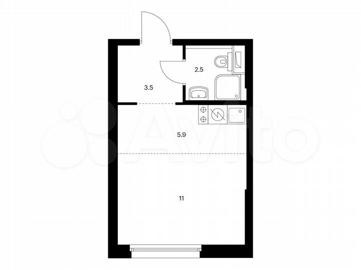 Квартира-студия, 22,9 м², 1/24 эт.