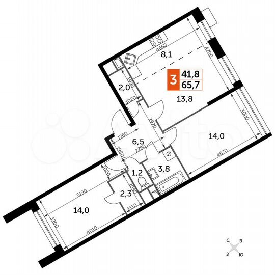 3-к. квартира, 65,7 м², 17/22 эт.