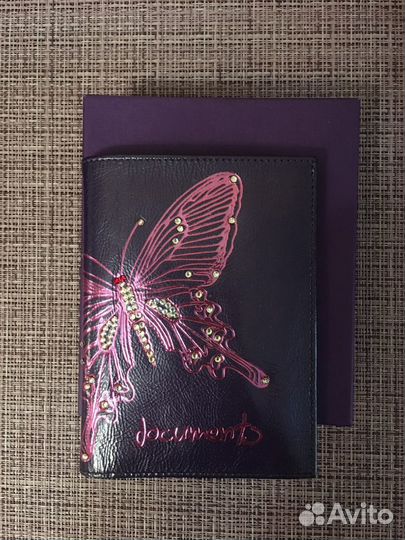 Обложка для автодокументов нат кожа, стразы