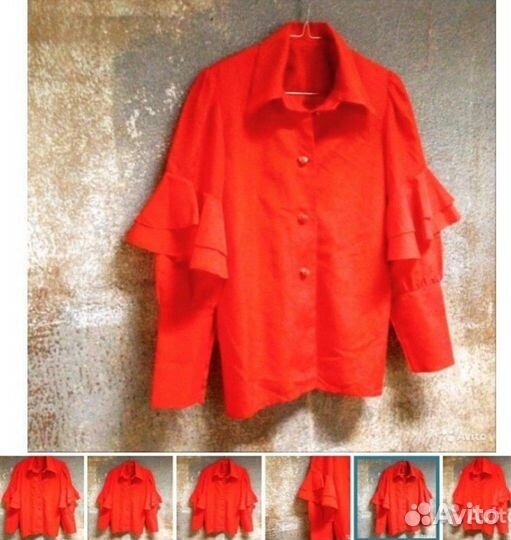 Алая модная блузка с воланами