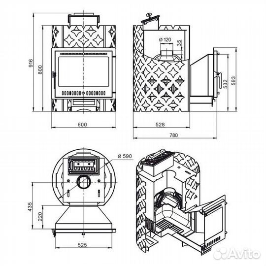 Печь для бани Etna Этна 18 Панорама М Закрытая кам