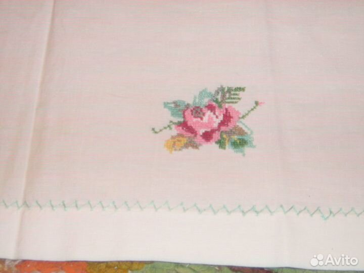 Скатерть льняная винтаж вышивка люкс 130x120