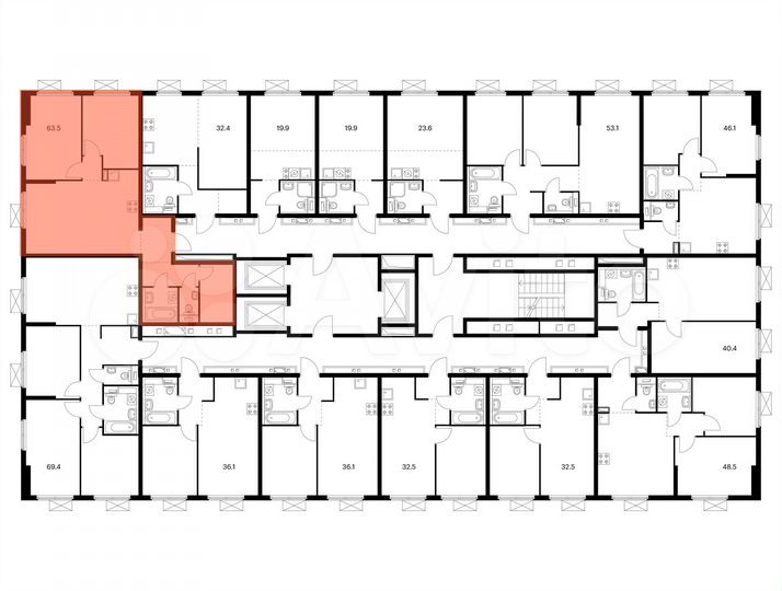 2-к. квартира, 63,5 м², 24/25 эт.