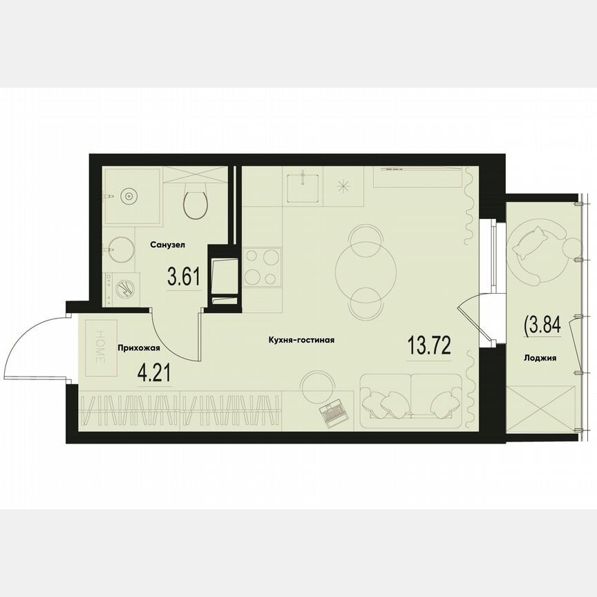 Квартира-студия, 23,8 м², 8/12 эт.