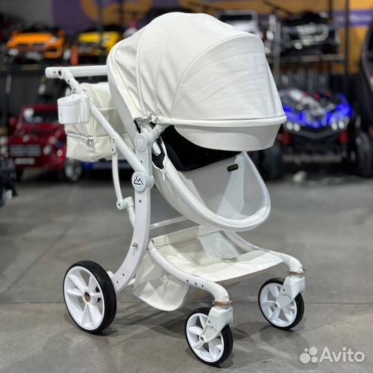 Коляска 3 в 1 белая кожа Luxmom 608-2