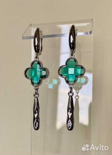 Серьги зеленый клевер тренд