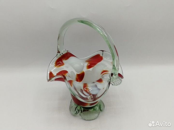 Конфетница ваза корзинка цветное гутное стекло