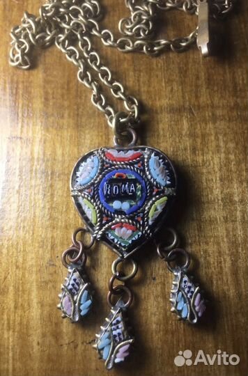 Антикварный сердце кулон микромозаика Италия