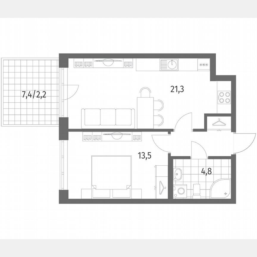 1-к. квартира, 45,6 м², 1/9 эт.