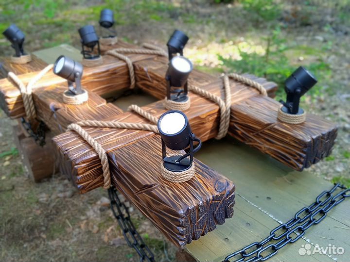 Светильник подвесной из дерева (брус) на 8 спотов