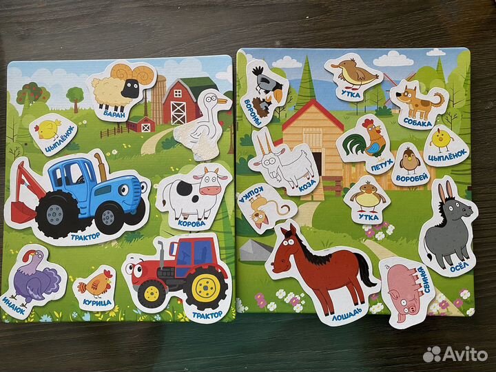 Развивающая игра Ферма на магнитах (синий трактор)