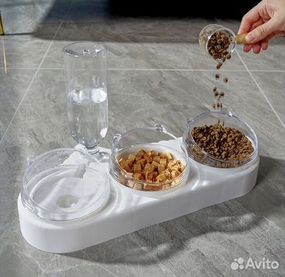 Тройная миска с автопоилкой для кошек