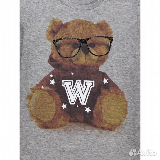 Miss Grant Лонгслив серый с мишкой в очках