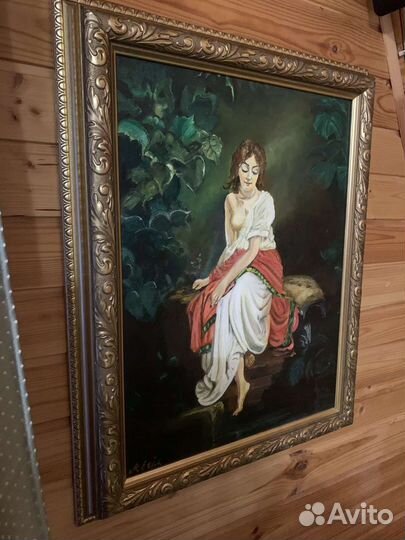 Антикварная картина Купальщица Ню М/Х 67х55