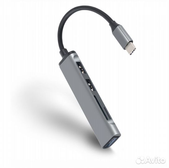 Компактный 2в1 картридер 3 портами USB 3,0 type-C