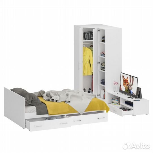Мебель для спальни белая Стандарт № 4 Стандарт с кроватью 1400 с ящиками, цвет белый, спальное место