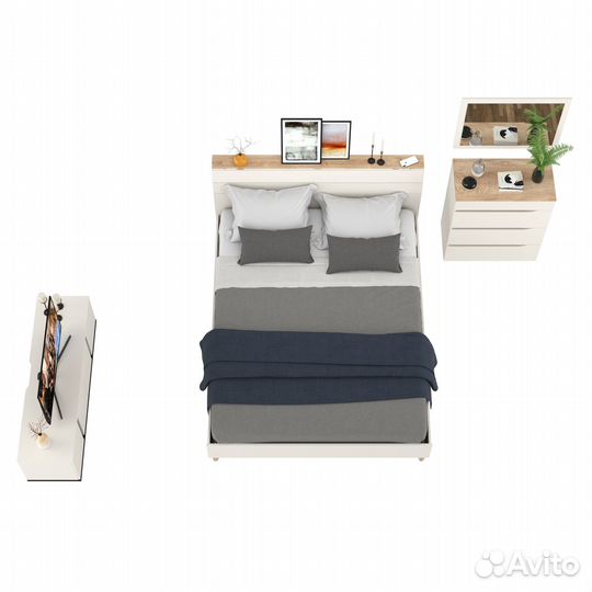 Мебель для спальни Муссон 1600 с тумбой для аппаратуры 13.276 цвет белый/чёрный/дуб эндгрейн элегант