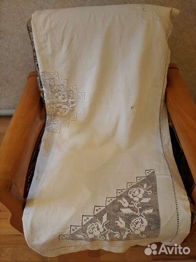 Антикварная скатерть ручной работы из тонкого льна