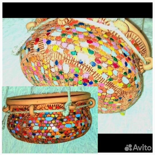 Горшок керамический подвесной. Мозаичная техника