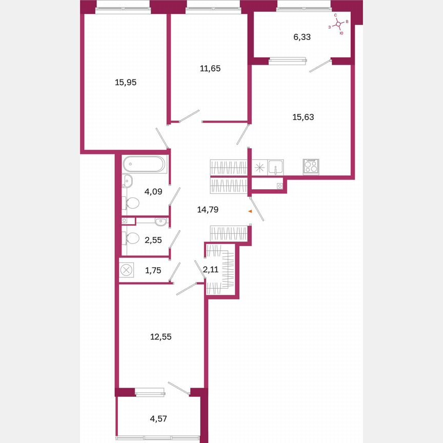 3-к. квартира, 86,5 м², 2/10 эт.
