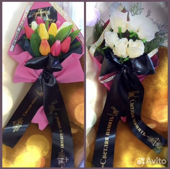 Венки ритуальные и букеты из живых цветов