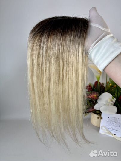 Накладка из натуральных волос блонд омбре 35 см