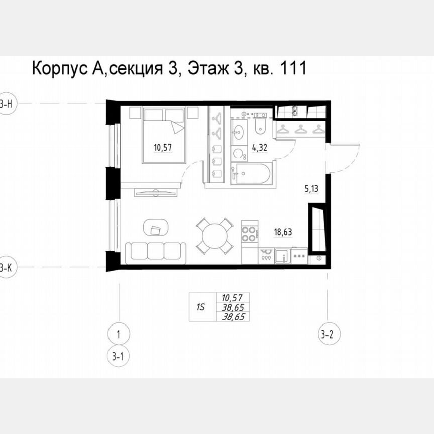 1-к. квартира, 38,6 м², 3/8 эт.