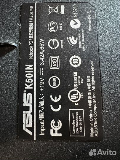 Asus K50IN Ноутбук notebook PC без аккумулятора