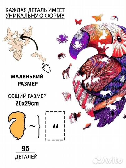 Деревянный пазл Радужный тукан (S/95) (Chapa), дет