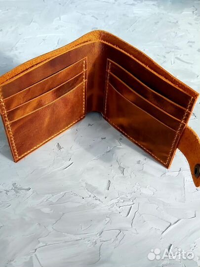 Кошелек мужской кожаный ручной работы цвет табак