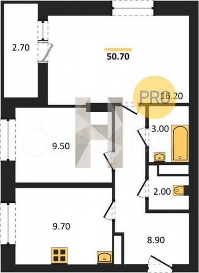2-к. квартира, 50,7 м², 8/25 эт.