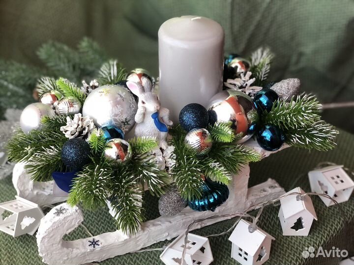 Новогодняя композиция со свечами «Саночки-салазки»