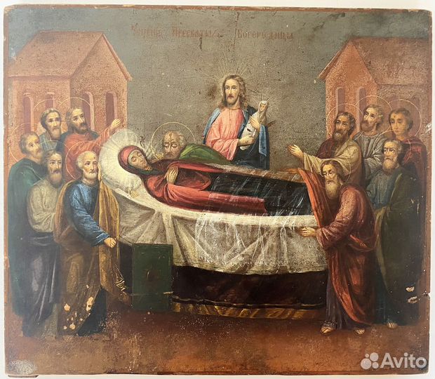 Икона старинная успение академическая живопись 19