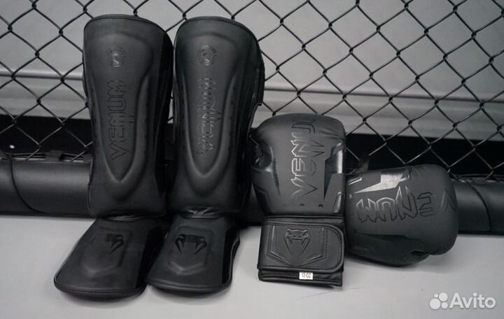 Боксерские перчатки, набор чёрный 3в1