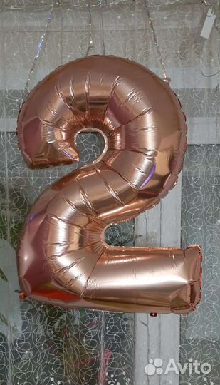 Воздушный шар (цифра 2) + подарок: свеча на торт