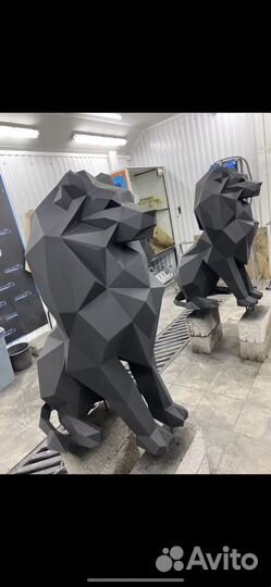Полигональные Львы из металла 1200 мм