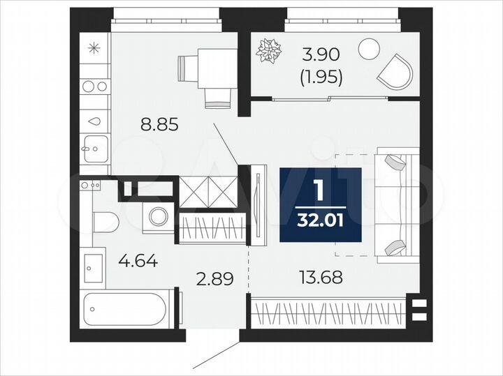 1-к. квартира, 32 м², 3/22 эт.