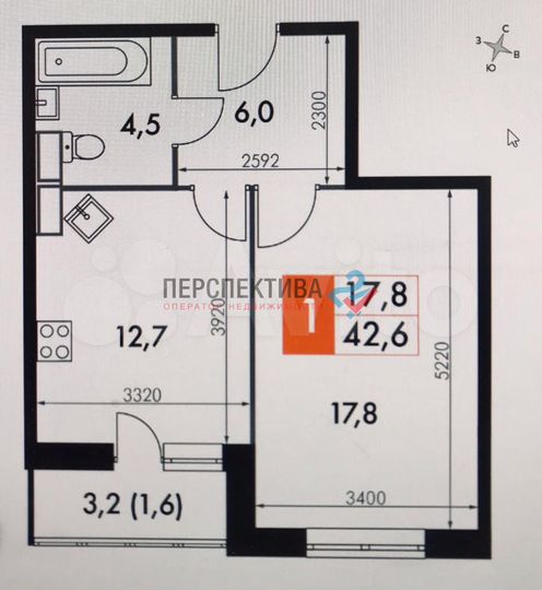 1-к. квартира, 42,6 м², 2/14 эт.