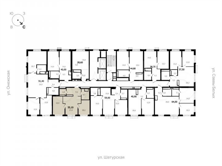 2-к. квартира, 55,1 м², 15/22 эт.