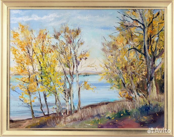 Картина маслом. Осень на берегу