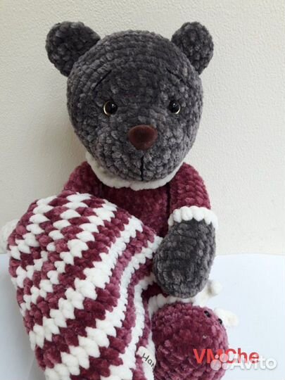 Мишка, вязаная игрушка, мягкая плюшевая игрушка