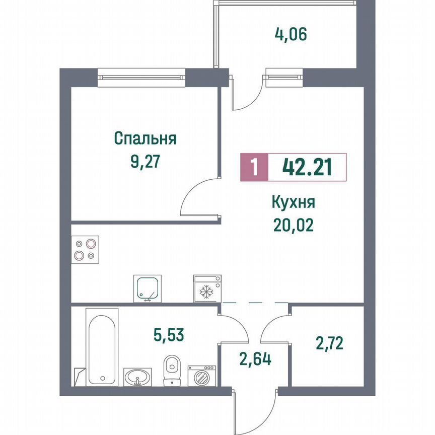 1-к. квартира, 42,2 м², 2/16 эт.