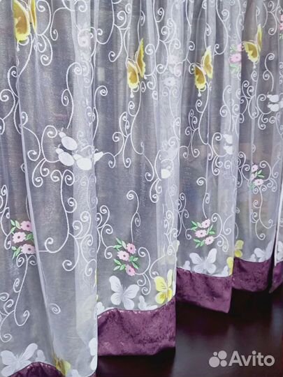 Комплект коротких штор с тюлью сиреневого