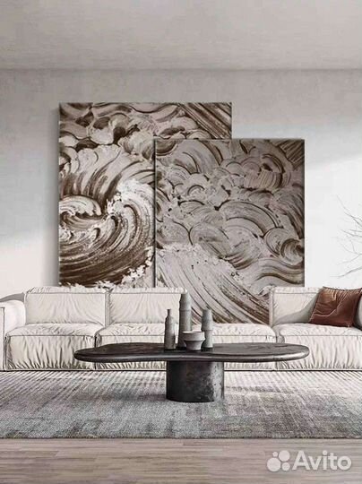 Картина маслом абстракция волнами Диптих