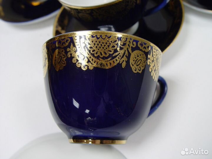 Чайные пары. 6 шт. Кобальт, золото. лфз