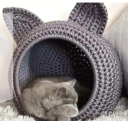 Вязаный домик для кота/лежак для кота