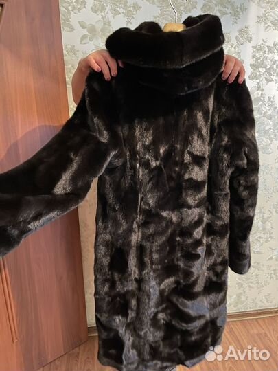 Шуба норковая с капюшоном 50 52 черная