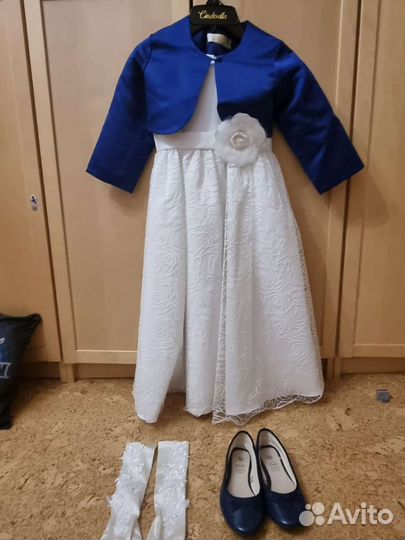 Платье с болеро 122, перчатки, корзинка и туфли 32